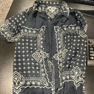 Another Influence Mens Medium Black Silky Dress Shirt Button Down Polyester